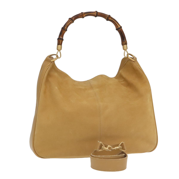 GUCCI Bamboo Hand Bag Leather 2way Beige Gold 001 14 1577 Auth bs19044 - Picture 1 of 16